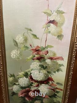 Tableau Ancien Huile Sur Toile C. Houx 1898 Bouquet Nature Morte Boule De Neige