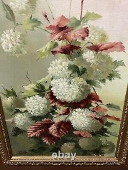 Tableau Ancien Huile Sur Toile C. Houx 1898 Bouquet Nature Morte Boule De Neige