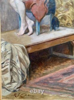 Tableau Ancien. Huile Sur Toile. Dans L'atelier. Nu. Atelier. M. J. Lefebvre