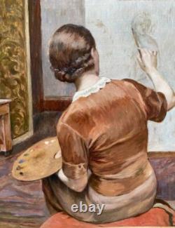 Tableau Ancien. Huile Sur Toile. Dans L'atelier. Nu. Atelier. M. J. Lefebvre