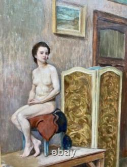 Tableau Ancien. Huile Sur Toile. Dans L'atelier. Nu. Atelier. M. J. Lefebvre