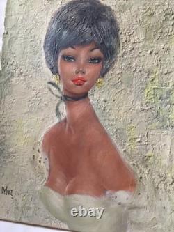 Tableau Ancien Huile Sur Toile Dlg Domergue Pin Up Portrait Femme Elegante Debaz