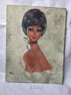 Tableau Ancien Huile Sur Toile Dlg Domergue Pin Up Portrait Femme Elegante Debaz