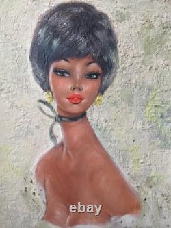 Tableau Ancien Huile Sur Toile Dlg Domergue Pin Up Portrait Femme Elegante Debaz