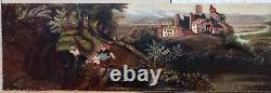 Tableau Ancien Huile Sur Toile Paysage Animé Naïf 19 Ème Signé