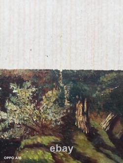 Tableau Ancien Huile Sur Toile Paysage Animé Naïf 19 Ème Signé