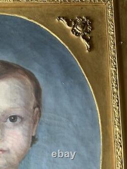 Tableau Ancien Huile Sur Toile Portrait Bébé Dans Les Nuées 1849 XIXEME