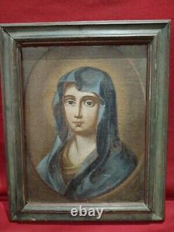Tableau Ancien Huile Sur Toile Religieux Vierge Marie