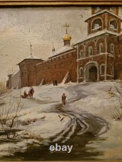 Tableau Ancien, Huile Sur Toile Russe, Paysage De Neige, Signée
