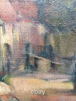 Tableau Ancien Huile Sur Toile Village Animée Début 20 Ème Impressionniste