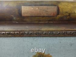 Tableau Ancien Huile Toile fin XIX Paysage Vaches Signé Cadre Cachet A Restaurer