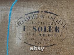 Tableau Ancien Huile Toile fin XIX Paysage Vaches Signé Cadre Cachet A Restaurer