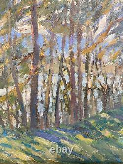 Tableau Ancien Huile s/Panneau Ecole Russe Paysage de Rivière L. 80 cm Signé