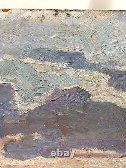 Tableau Ancien Huile s/Panneau Ecole Russe Paysage de Rivière L. 80 cm Signé