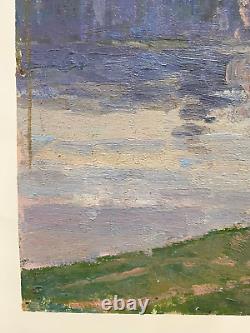 Tableau Ancien Huile s/Panneau Ecole Russe Paysage de Rivière L. 80 cm Signé