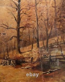 Tableau Ancien Huile sur toile 19ème siècle Paysage Forestier avec Cheval