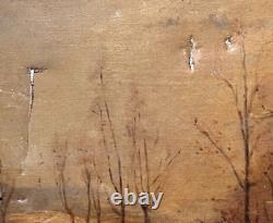 Tableau Ancien Huile sur toile 19ème siècle Paysage Forestier avec Cheval