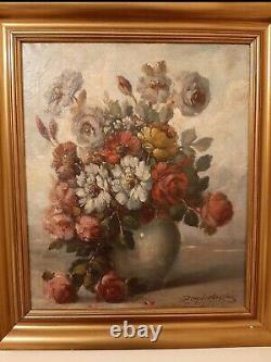 Tableau Ancien Huile sur toile Bouquet de Fleurs Nature Morte début XXème