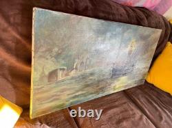 Tableau Ancien Huile sur toile INCONNU (début XXe-s) bateau feu le havre
