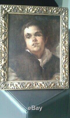 Tableau Ancien Huile sur toile Portrait jeune homme. 1909 signature à dechiffrer