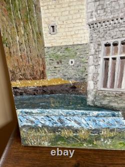 Tableau Ancien Huile sur toile à déchiffrer (début XXe-s) château 46x55cm