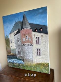 Tableau Ancien Huile sur toile à déchiffrer (début XXe-s) château 46x55cm