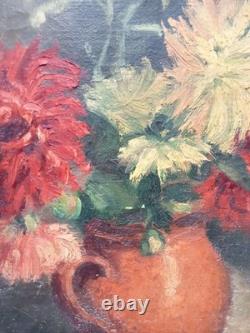 Tableau Ancien Impressionniste Bouquet De Fleurs Huile Sur Toile Signature