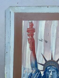 Tableau Ancien, La Statue De La Liberté, Huile Sur Panneau, Peinture, Début XXe