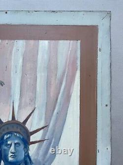 Tableau Ancien, La Statue De La Liberté, Huile Sur Panneau, Peinture, Début XXe