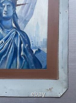 Tableau Ancien, La Statue De La Liberté, Huile Sur Panneau, Peinture, Début XXe