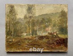 Tableau Ancien, Le Ramassage Du Bois, Huile Sur Toile, Peinture, Fin XIXe