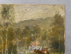 Tableau Ancien, Le Ramassage Du Bois, Huile Sur Toile, Peinture, Fin XIXe