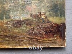 Tableau Ancien, Le Ramassage Du Bois, Huile Sur Toile, Peinture, Fin XIXe