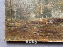 Tableau Ancien, Le Ramassage Du Bois, Huile Sur Toile, Peinture, Fin XIXe