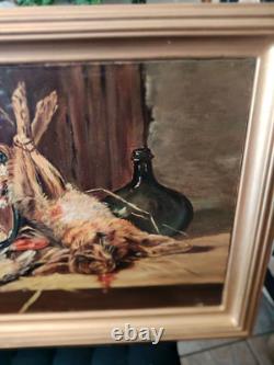 Tableau Ancien. Les Trophées de Chasse. Peinture huile sur toile signé M F