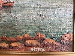 Tableau Ancien Marine Huile Sur Toile Signé De 1925