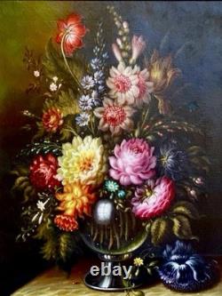 Tableau Ancien Nature Morte Aux Fleurs Huile Sur Toile Signé École Française