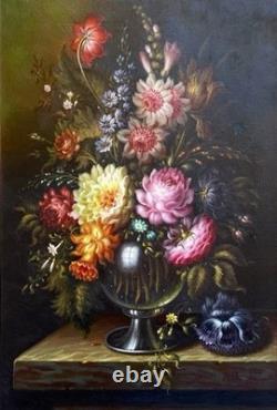 Tableau Ancien Nature Morte Aux Fleurs Huile Sur Toile Signé École Française