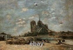 Tableau Ancien, Notre Dame De Paris, Huile Sur Toile, Peinture, Fin XIXe