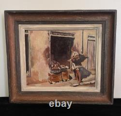 Tableau Ancien Orientaliste Maroc Huile Sur Panneau Signé Le Porteur D'Eau