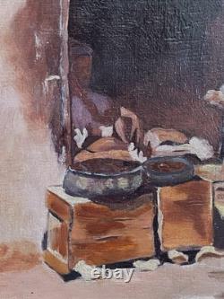 Tableau Ancien Orientaliste Maroc Huile Sur Panneau Signé Le Porteur D'Eau