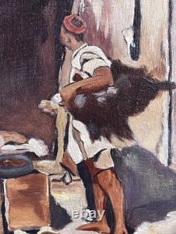 Tableau Ancien Orientaliste Maroc Huile Sur Panneau Signé Le Porteur D'Eau