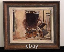 Tableau Ancien Orientaliste Maroc Huile Sur Panneau Signé Le Porteur D'Eau