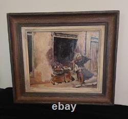 Tableau Ancien Orientaliste Maroc Huile Sur Panneau Signé Le Porteur D'Eau