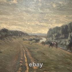 Tableau Ancien Paysage Forestier Et Animaux LOUIS POTTIN 1849-1930