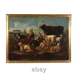 Tableau Ancien Paysage avec Bergers Huile sur Toile'600