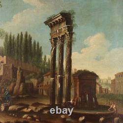 Tableau Ancien Paysage avec Ruines'700-'800 Huile sur Toile