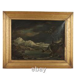 Tableau Ancien Paysage d'Hiver Huile sur Toile'700-'800 Original