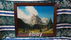 Tableau Ancien Peinture Huile Bois Ecole de Barbizon Montagne Alpes Suisse Neige