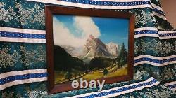 Tableau Ancien Peinture Huile Bois Ecole de Barbizon Montagne Alpes Suisse Neige